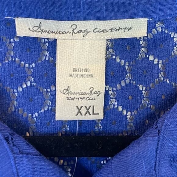 American Rag Cie Sleeveless Tie-Front Top With Lace Inset Bright Blue XXL NWT - Picture 6 of 7